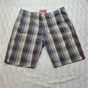 Levi's Men's Shorts Brown Blue Check Flat Front HQ Size 36 Actual 37